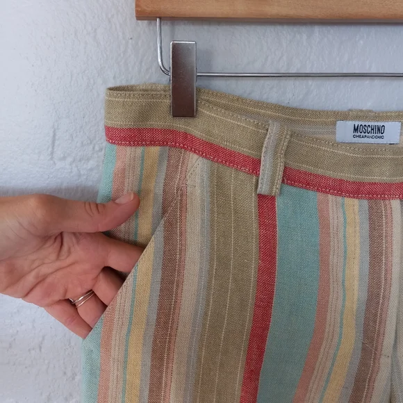 Moschino 100% Linen Wide Leg Pant Pastel Rainbow Stripe 10 - Picture 8 of 13